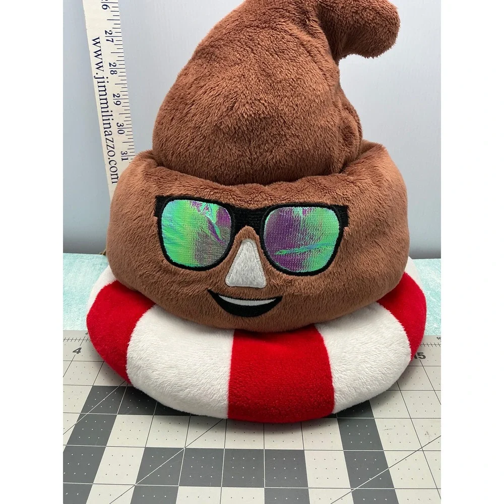 Six Flags Poop Emoji Plush hat with Sunglasses &‎ Lifesaver Ring Stuffed Toy